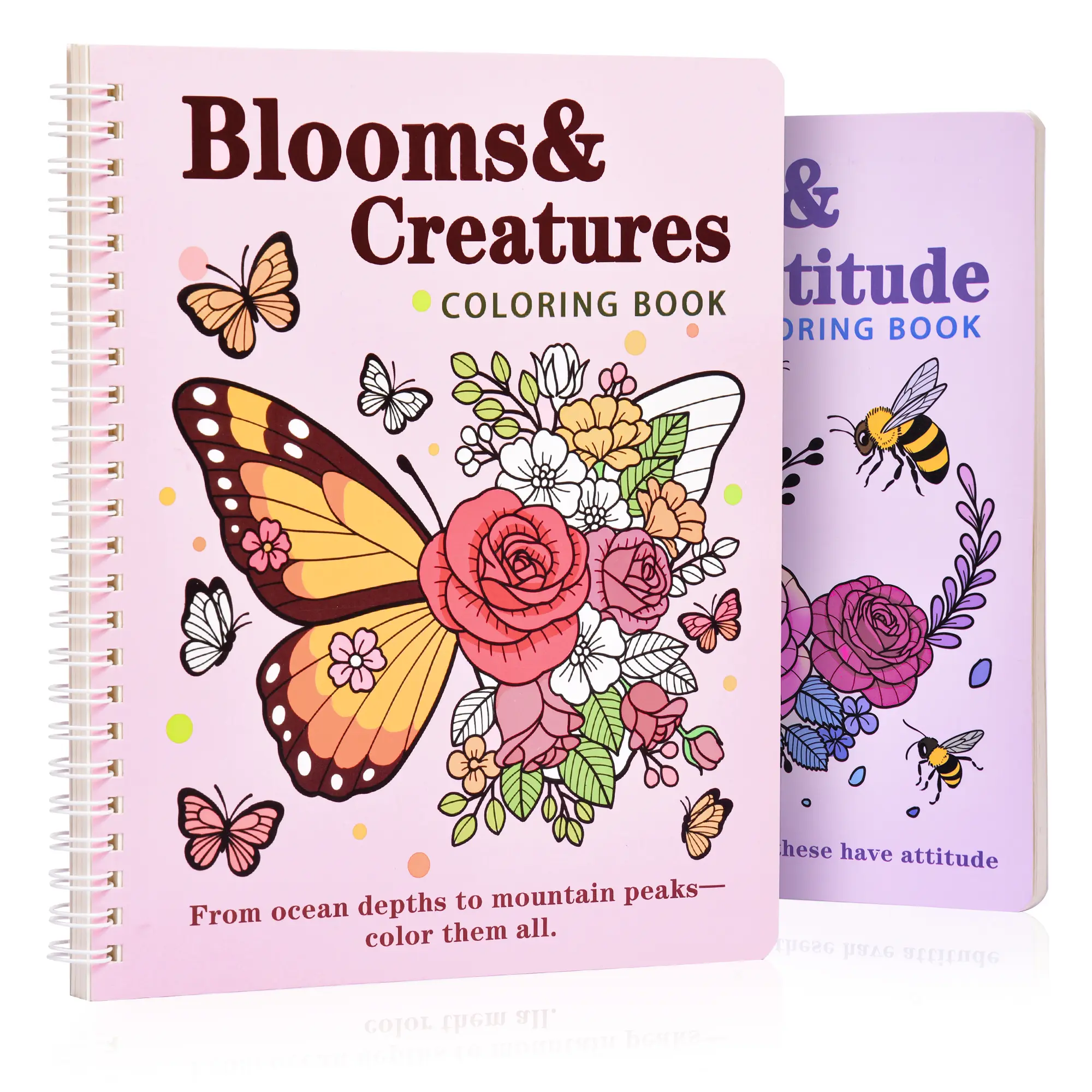 Humor Compact Printed Adult Coloring Book Set, 2-Pack Floral & Animal Designs with Cuss Word Quotes, Stress Relief Office Art Supplies, 8.5x7 in