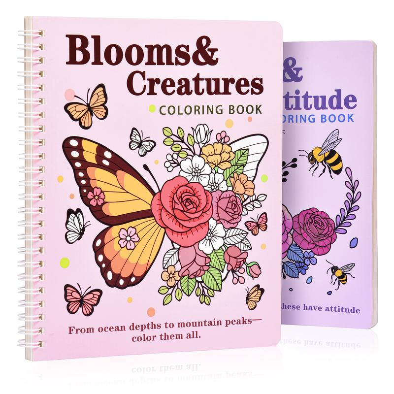 Funny Adult Coloring Book Set, 2-Pack Floral & Animal Designs with Cuss Word Quotes, Humorous Stress Relief Coloring Books for Adults, 8.5 x 7 Inch