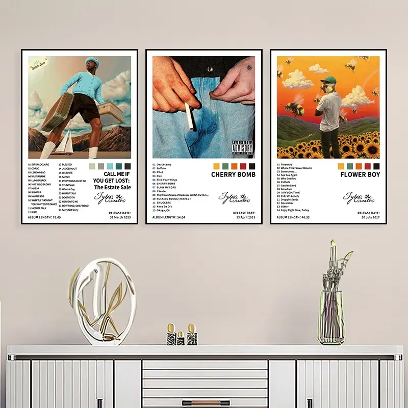 3-piece FLOWER BOY music canvas poster set, music album cover painting, art wall painting as a gift, wall decoration, Aesthetic Wall Decor, home and dormitory decoration, bedroom, office, living room, cafe, bar, frameless