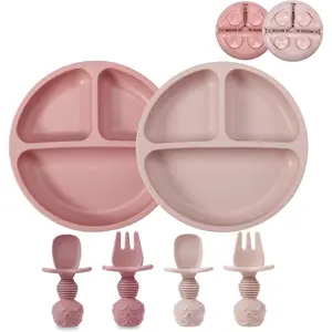 2 Pack  Divided Suction Plates with 2 Spoons 2 Forks for  |   Led  Supplies Self Feeding Eating Utensils |    Feeding Set -