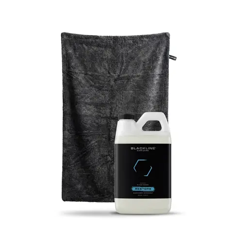 BLACKLINE Aqua Car Drying Towel Care Bundle - Car Wash Premium Super Absorbent Microfiber 24"x36" 70/30 Twisted Loop Towel, Restore Detergent for Streak-Free Detailing, Soft Feel, Faster Drying