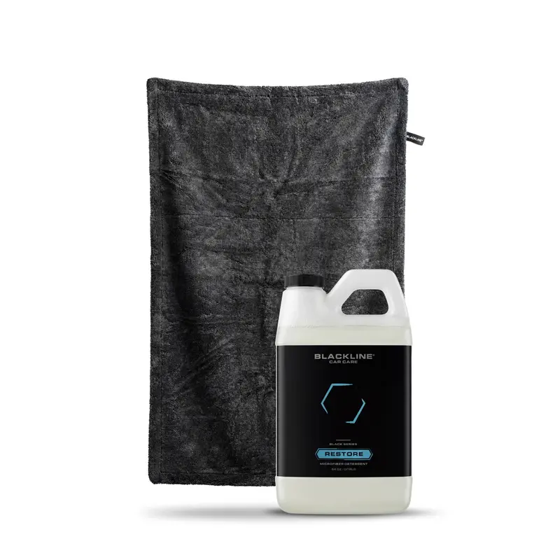 BLACKLINE Aqua Car Drying Towel Care Bundle - Car Wash Premium Super Absorbent Microfiber 24"x36" 70/30 Twisted Loop Towel, Restore Detergent for Streak-Free Detailing, Soft Feel, Faster Drying