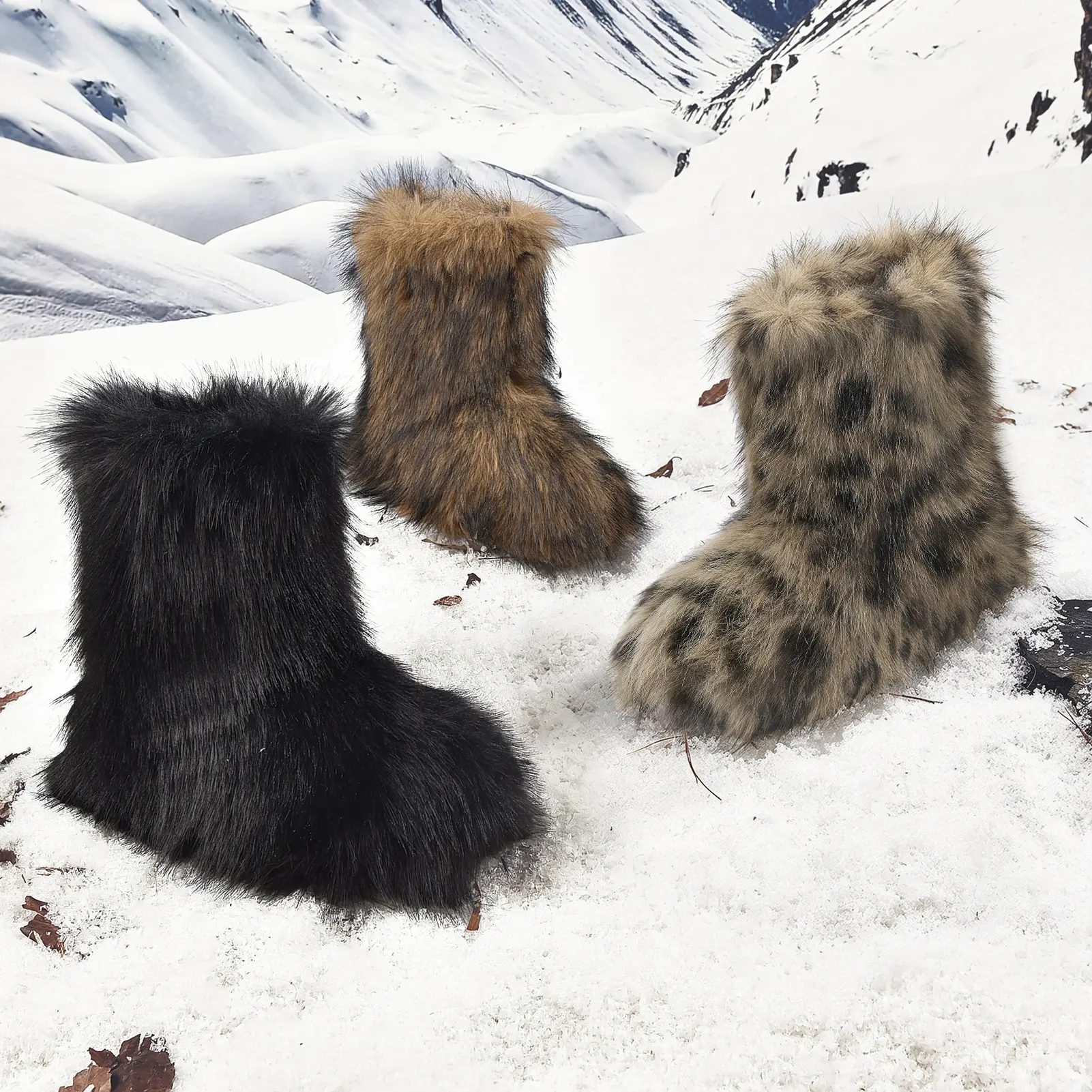 Cubufly Girls' Faux Fur Mid-Calf Round Toe Booties - Slip-On Flat, Kid-Easy Wide Open, Cute Fluffy Warm Plush Lined Toddler Boots, Ideal for Outdoor Use, Kids Christmas Gifts Girls