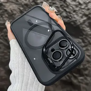 Shockproof Kickstand Heavy Duty Clear Case For  Apple iPhone 16 15 14 Plus 13 Pro 12 11 Pro Max  Compatible With MagSafe Cover + Camera Lens  Protector,Magnetic Phone Case film protector