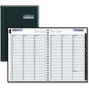 212 MAIN Hardcover Simulated Leather Premiere Weekly Appointment Book - 8x11 in., Black, Quarter-Hour Scheduling, Weekly Layout Spread