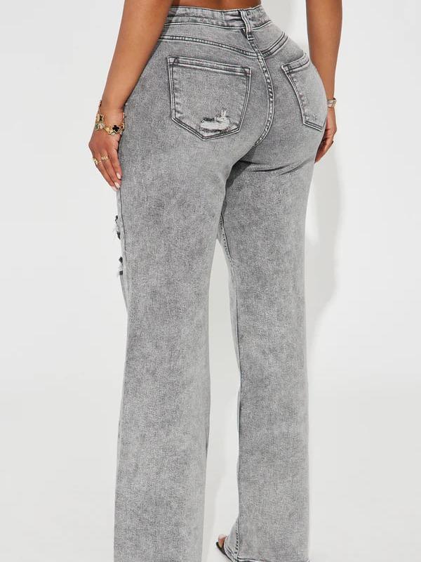 Remi Ripped Stretch Baggy Jeans – Grey | Relaxed Fit Distressed Denim Jeans