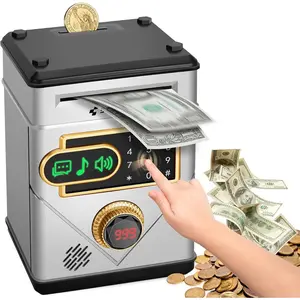 Piggy Bank for Boys Age 3 4 5+, Kids Safe Electronic Piggy Banks Money Saving Box Password ATM Bank for Kids Money Bank Cash Coin Can Birthday Gifts Toys for 3-12 Year Old Boys Girls (Silver)