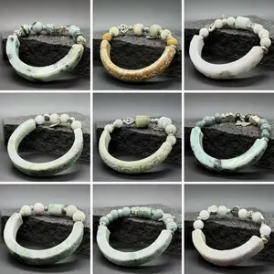 Natural Jade Carve Half Bangle 【No 010-018]