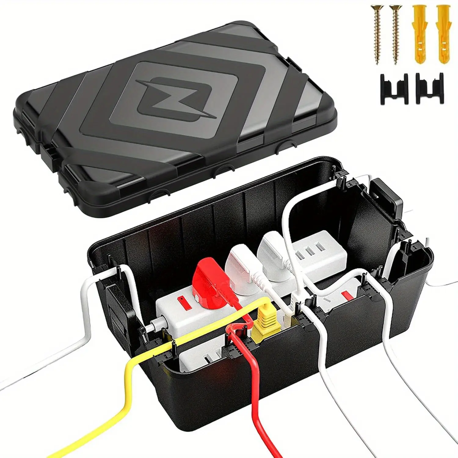 FZDSY Upgraded Plastic Large IP54 Rated Outdoor Box (12.8 x 8.3 x 5.2 in, with Lid), Weatherproof Outlet Cover, Extension Cord Protector for Plugs, Timers, Power Strips
