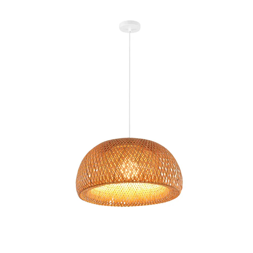 Aeyee Boho Chandelier, Small Bamboo Pendant Light Fixture, 1 Light Dome Shape Woven Hanging Light for Kitchen, Bedroom