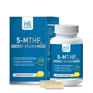 Herbal Bee 5-MTHF Energy Brain & Mood Methylated Folate with B6 B12 Riboflavin Supports Cognitive Health 90 Capsules