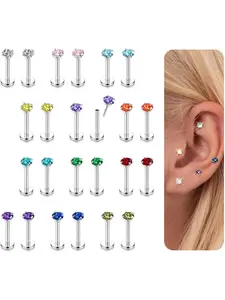 12Pairs Ear Piercing Surgical Steel Hypoallergenic High Quality Ear Studs Earrings Set Women Piercing Push In Tragus Stainless Steel Helix Medusa Tragus Piercings Ear Cartilage Women