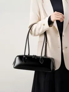 Elegant Unisex Shoulder Bag, Large Capacity Leather Design, Durable & Stylish, Classic Long Handle, Glossy Finish