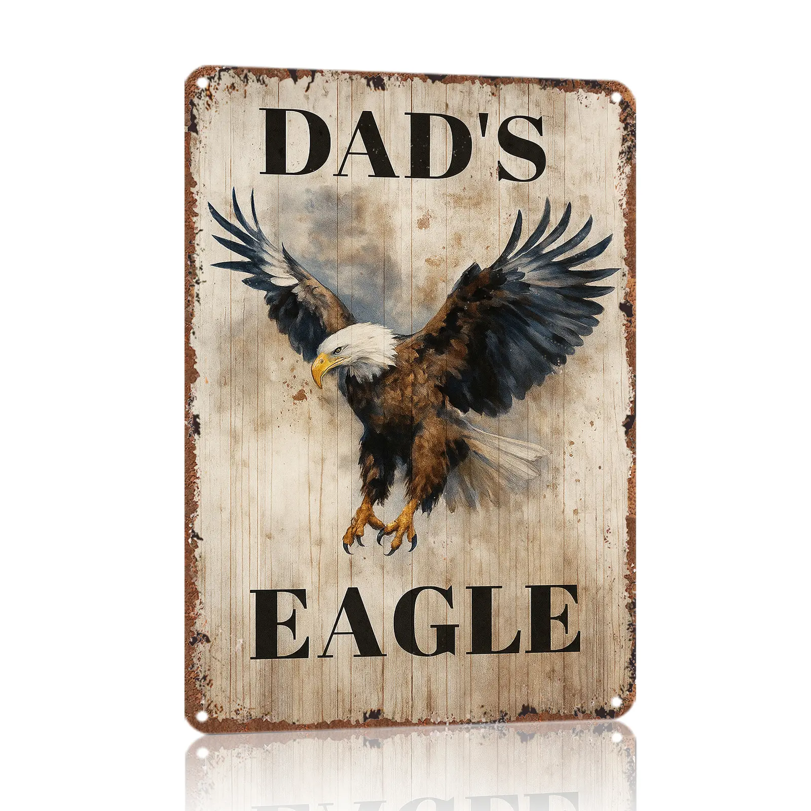 Vintage Aluminium Metal Sign - 12x8 in Dad's Bald Eagle Print, Patriotic Gift for Adults, Home Decor Plaque for Cabin Walls