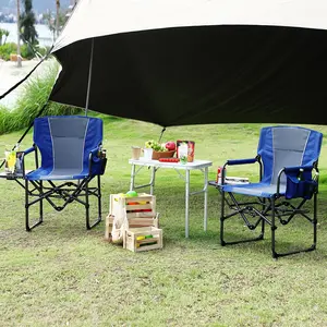 Oversized Heavy Duty Directors Camping Chairs 2 Pack – Folding Outdoor Chair with Side Table & Pocket – Supports 400 lbs – Portable for Beach, Lawn, Picnic, Sports, Backyard – Adults – Blue