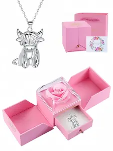 "Buffalo Silver Jewelry Chain" - A unique and small-scale original jewelry item featuring a cow-shaped pendant. It comes with a pink rose gift box and is suitable for various gift occasions, such as Mother's Day gifts or Valentine's Day gifts.