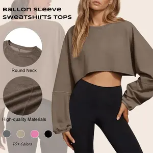【NEW】Imily Bela Womens Long Ballon Sleeve Sweatshirts Tops Cropped Crew Neck Loose Fit Casual Workout Shirts