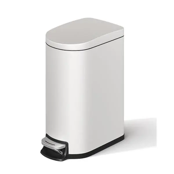 GARVEE 2.6 Gal-10L Compact Rectangular Metal Step-On Bathroom Trash Can with Lid - Waterproof, Soft Close, Inner Bucket, Rear Handle, Stable Base, for Small Spaces, White