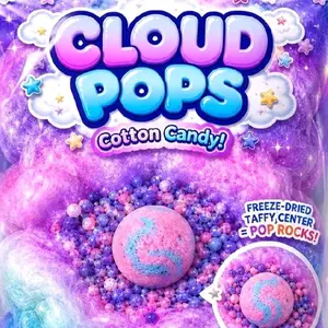 Cloud Pops: Sweet Swirl Popping Cotton Candy with freeze dried Taffy Center