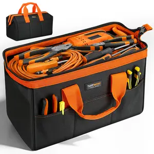 TUFFWORX Wide Mouth Tool Bag, Heavy Duty Tool Bags for Men, 12-Pocket Portable Empty Tool Box Organizer Storage for Mechanic, Electrician, 17.3 inch, 600D Oxford, Orange
