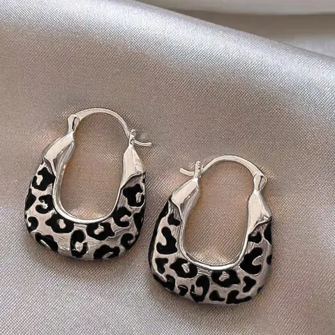 Vintage Geometric Leopard Print Hoop Earrings, Unique Design Earrings, High-End Elegant Party Jewelry for Women, Perfect for Gatherings