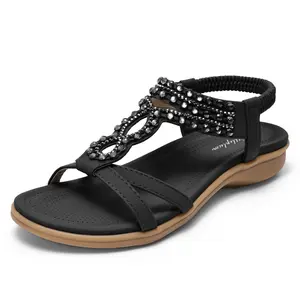 Littleplum Womens Sandals Comfort Arch Support Rhinestones Sandals Summer Walking Shoes Casual Ankle Elastic Flip Flops Shoes for Women