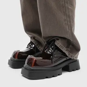 Men’s British Style Square Toe Platform Shoes for Stage and Party