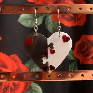 Black & White Puzzle Heart Earrings