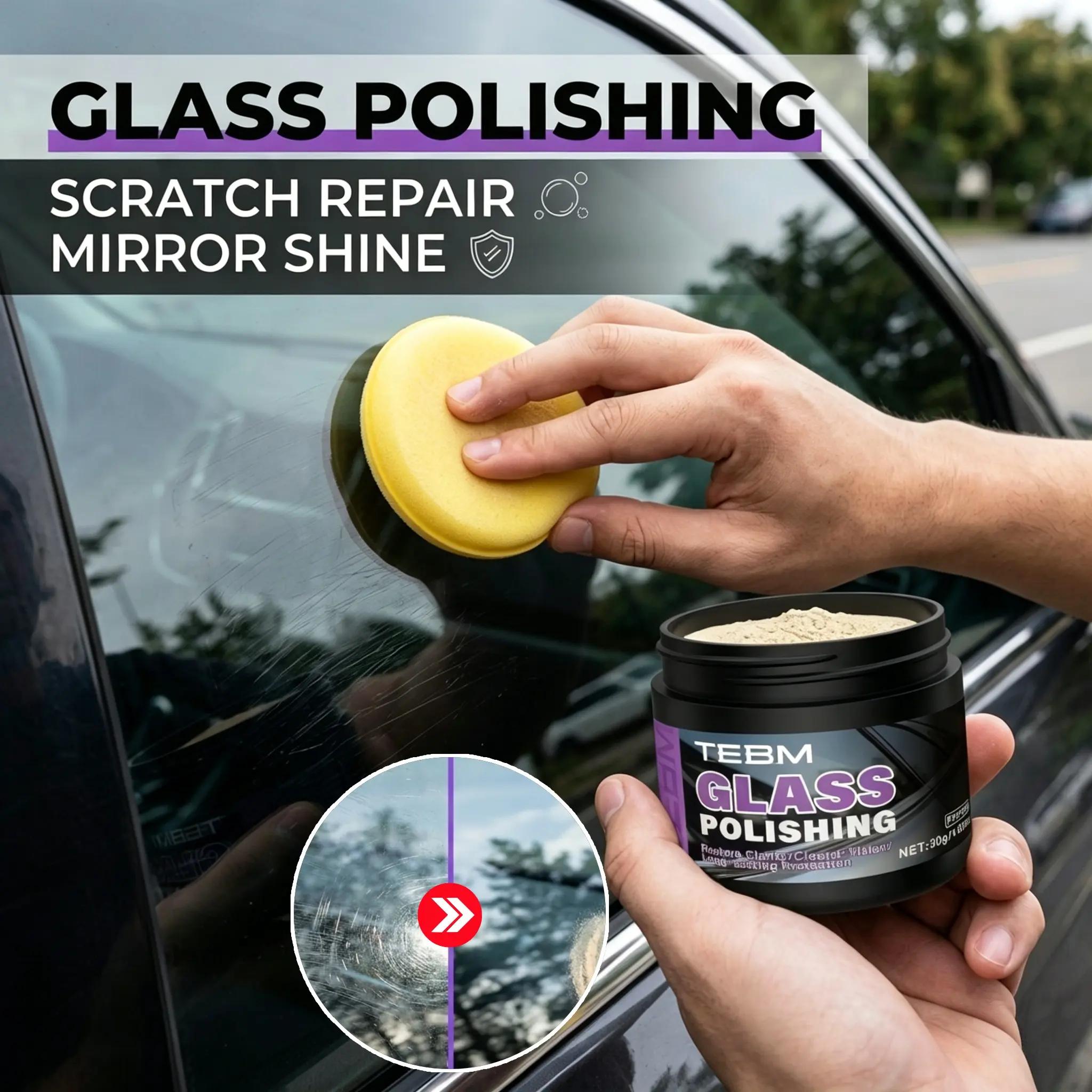 Automotive Car Glass Polish Powder - Easy Use Oil Film Remover, Front Windshield Coating, Window Wiper Scratch Remover, Car Washing & Maintenance Supplies, Removes Film