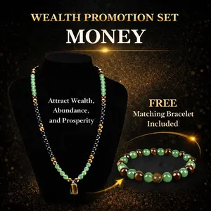 Money Attraction Necklace Set with Green Aventurine & Tiger Eye Pendant Healing Crystal Stone ,Matching Bracelet Wealth Abundance Crystal Jewelry Gift for Men Women