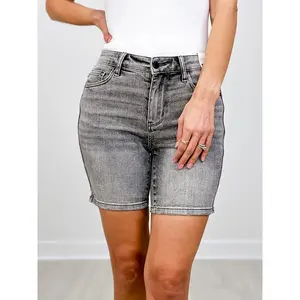 Judy Blue SUTTON Mid Rise Contrast Wash Grey Bermuda Denim Shorts