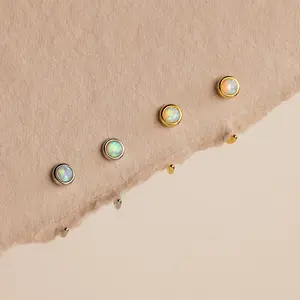 Opal Threader Huggies by Caitlyn Minimalist - Dainty Bezel Hoop Earrings - Opal Gemstone Jewelry - Birthday Gift for Her