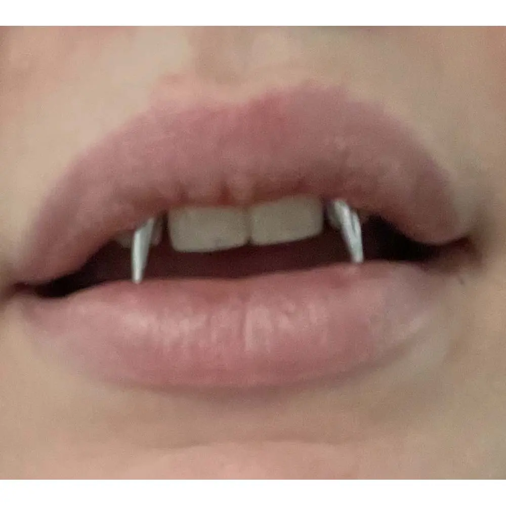 WKOUD 2 Pcs  Piercing Tiger Teeth Vampire  Stainless Steel Smile Lip Nail Jewelry Fangs Dracula Septum 3 Style