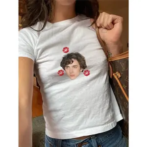Timmothee Chalamet Baby Tee, Graphic Tshirt, Womens Fitted Tops, Y2K 90s Style Kids Tee, Retro, Trendy, Printed, Crush, Gift Ideas, Club