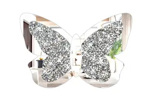 Butterfly Shaped Crystal Crushed Diamond Silver Mirror For Home Living Room Kitchen Bedroom Decor Sparkly Decorative Luxury Wall Art Mirrored Hanging Glam Rooms Elegant