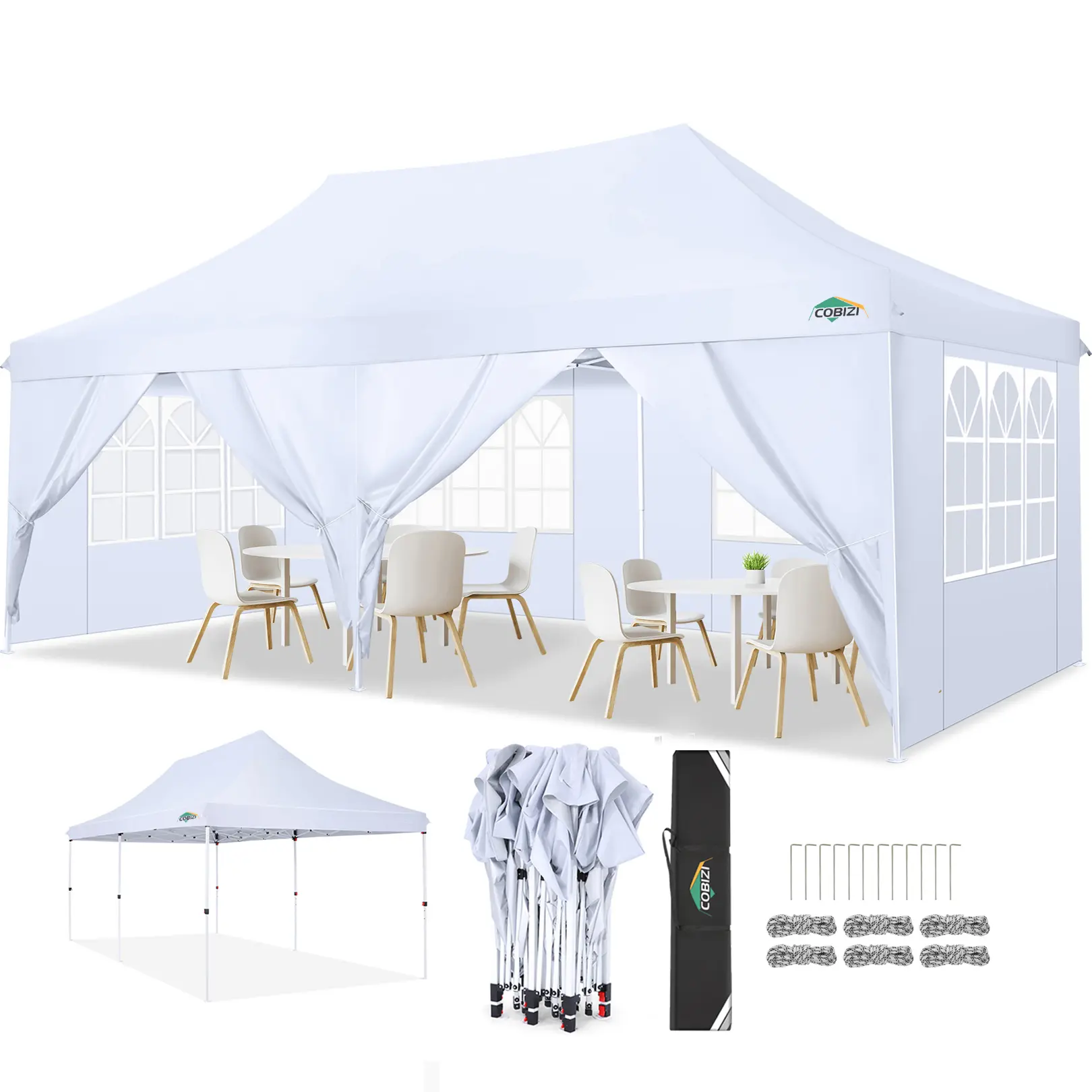 COBIZI 10x20 Pop Up Canopy with Sidewalls ,Outdoor Party Tent for Beach and Weddings