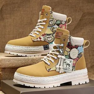 UYCEKK Men's Large Size Cartoon-Print Ankle Boots - Thick-Soled Anti-Slip Workwear Boots with Upper & Rubber Sole, Lace-Up Round Toe Short for Casual, Retro Outfits, Daily Outings ( Stability, Durable)