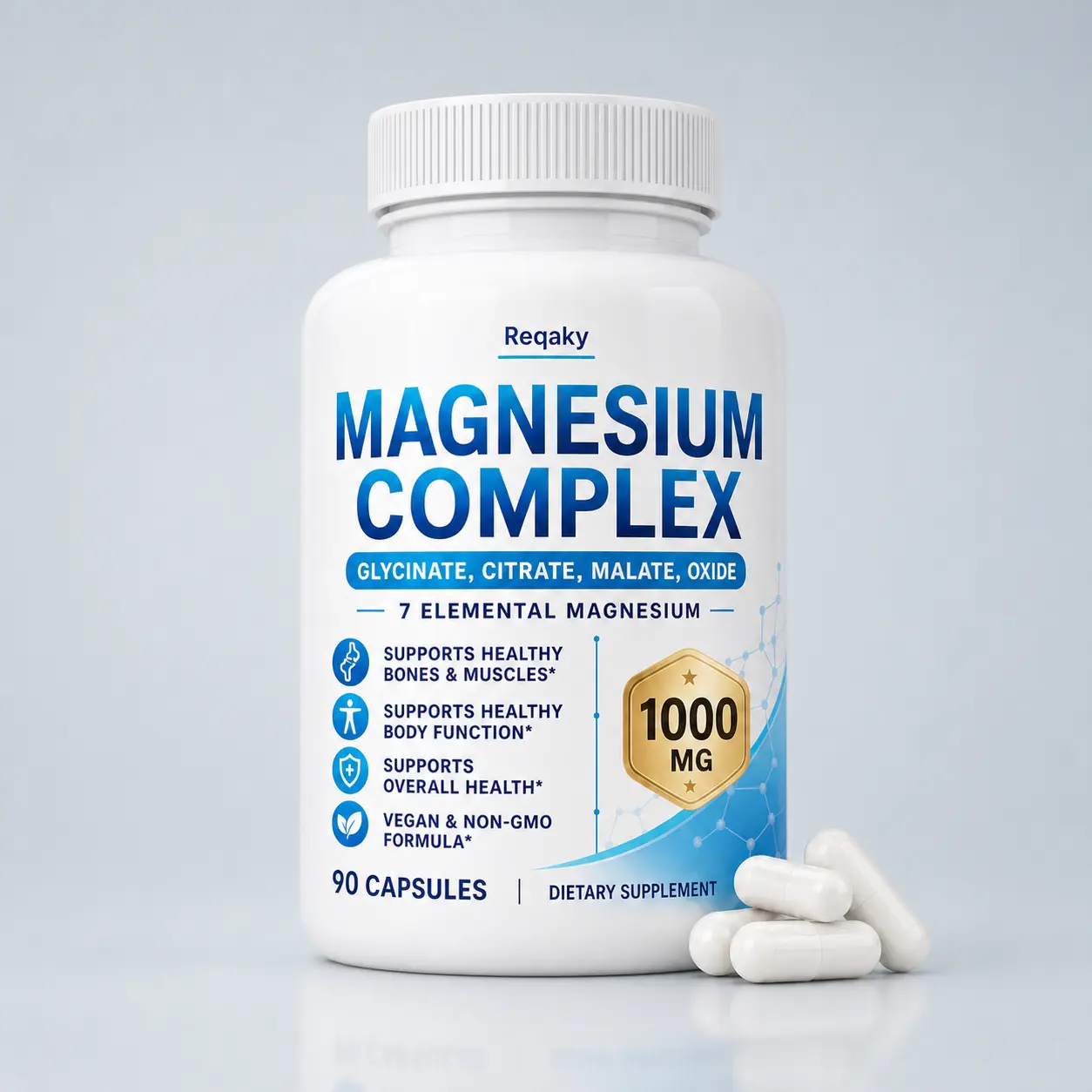 Magnesium Complex - 1000mg 7-Elemental Non-GMO Multi-Mineral Formula Mineral Supplements for Bone Health, 90 Capsules, Calming Dietary Supplement