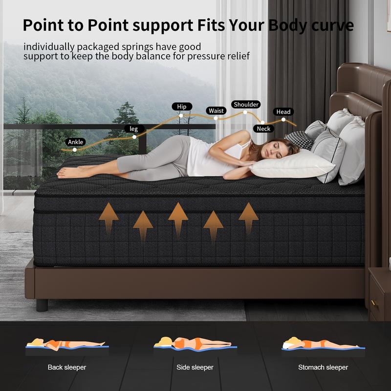 【EVLWZL】12/14 Inch Twin, Full, Queen, King Mattress Memory Foam And Spring, Hybrid MattressMedium Firmness, Lumbar Support, For Home Rooms Hotels, Boxed Halloween ChristmasGift Furniture Ergonomic queen size mattress Interior Modern