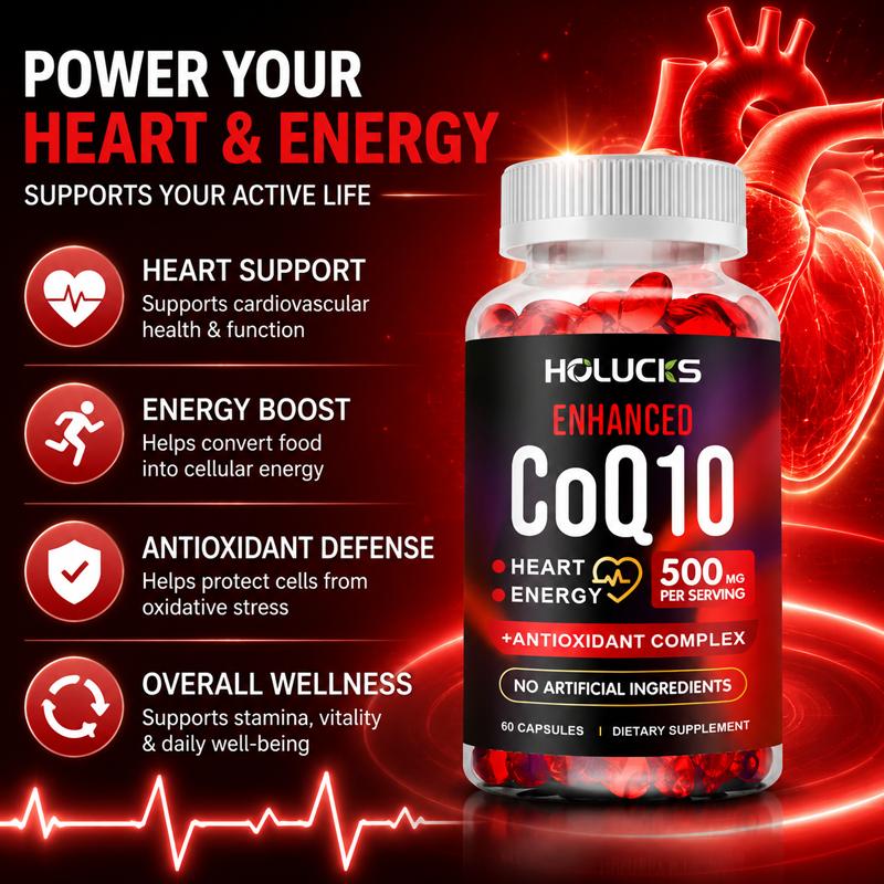 Enhanced CoQ10 500mg, with Citrus, Grape Seed, Turmeric, Amla Extract, Trans-Resveratrol, Garlic, Support Heart Health, Antioxidant, Energy Production, Coenzyme Q10 Dietary Supplement Capsules