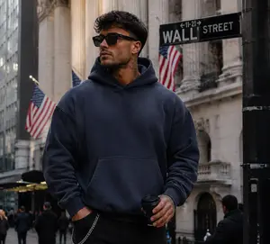 Men’s hooded sweatshirt, washable distressed finish, salt spray dyeing technique, inner fleece loop fabric, light brushed texture, breathable and not stuffy, loose fit, sizes S–2XL, retro solid color trend