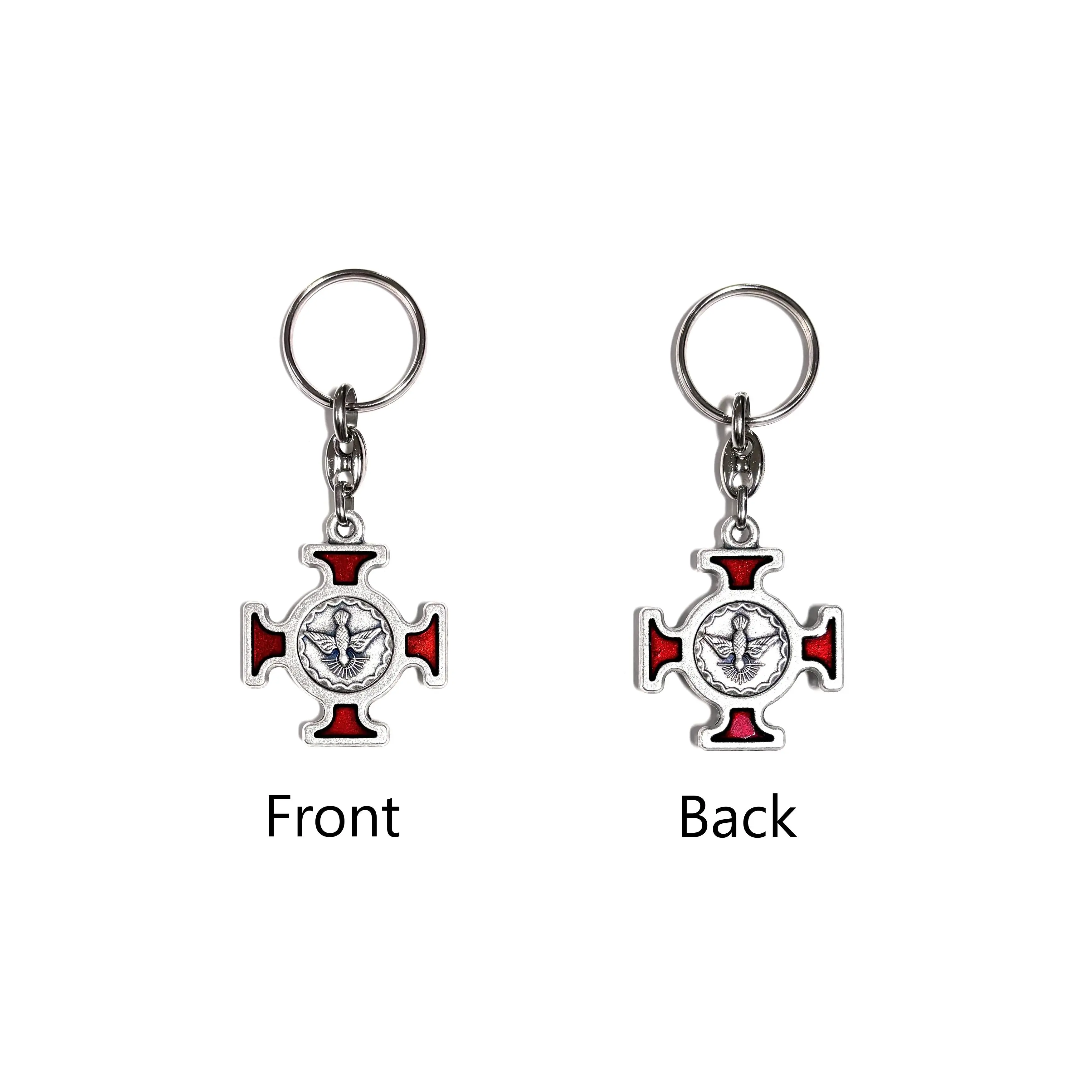 Holy Spirit red enamel cross keychain
