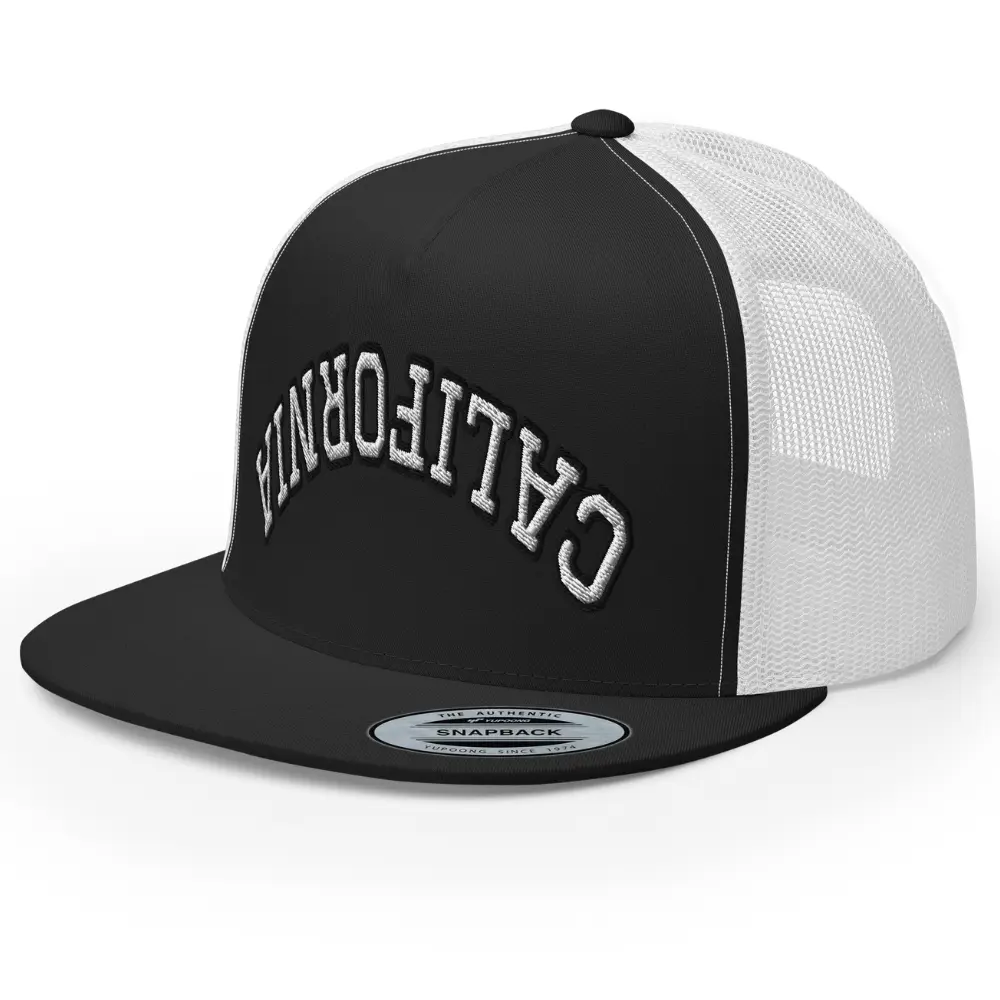 RIVEMUG NX Upside Down California Trucker Hat Embroidered Flat Bill High Crown Adjustable Cap