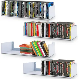 U Shape Floating Shelves Wall Mount Metal Bookshelf CD DVD Storage Display Shelves, White Set of 4