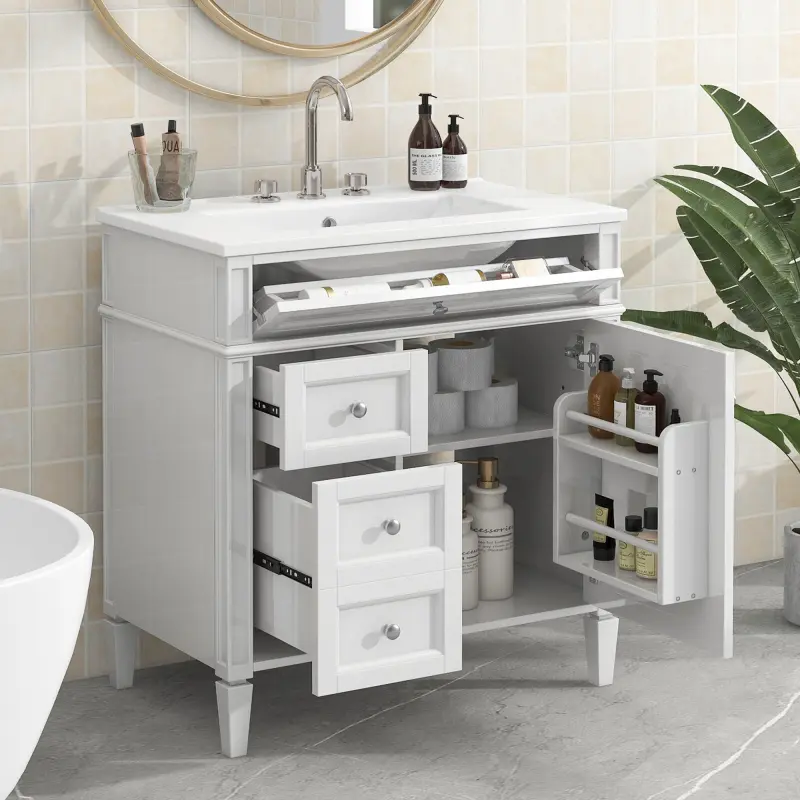 30'' Bathroom Vanity with Top Sink, Modern Bathroom Storage Cabinet with 2 Drawers and a Tip-out Drawer, Single Sink Bathroom Vanity cupboard  kitchen