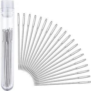Large-Eye Stitching Needles for Leather Projects with Clear Bottle, 20 Pack