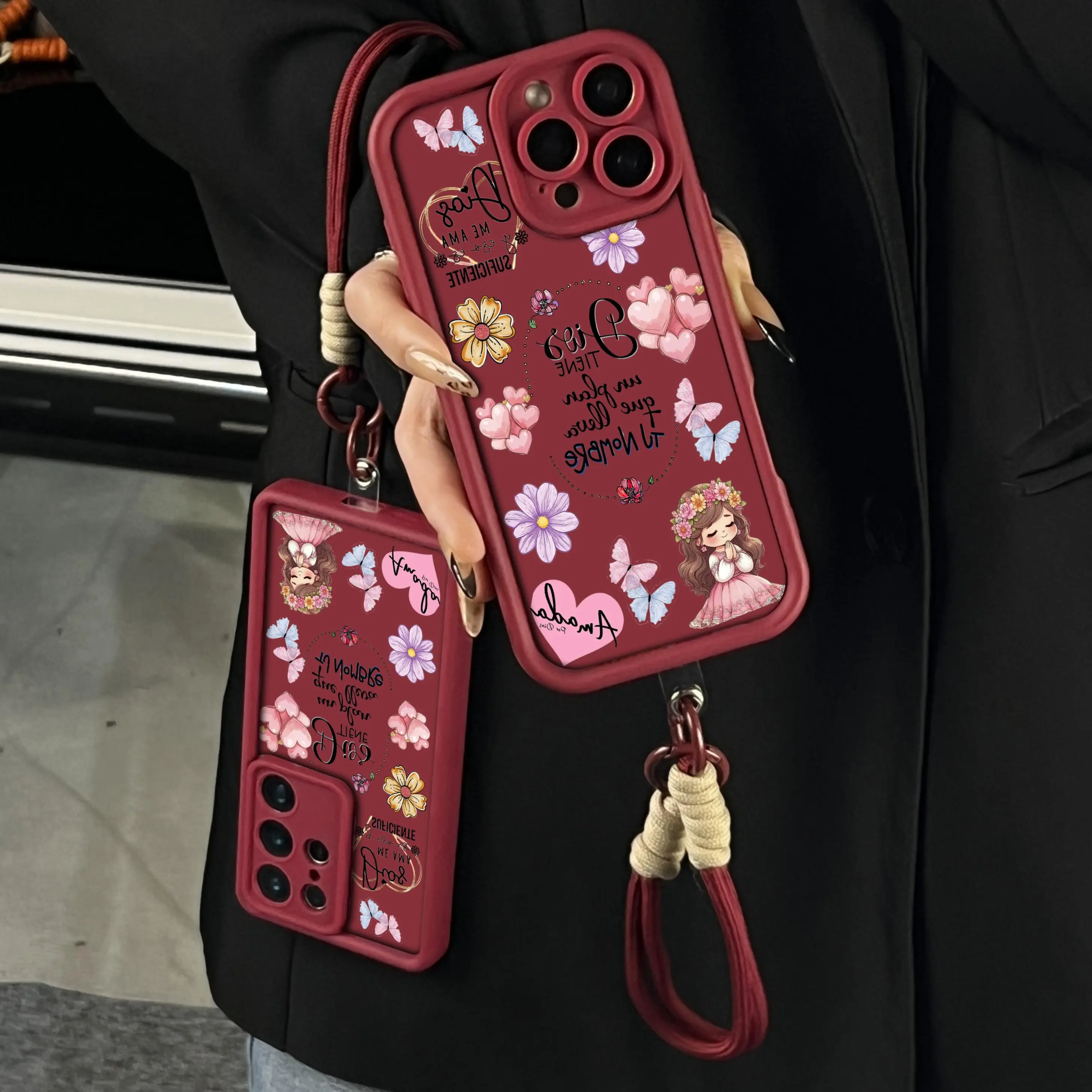 Spanish Bible Quote Praying Girl Butterfly Floral Phone case , for Samsung Galaxy S26 Ultra S25 Plus Edge S24 FE S23 S22, for iPhone 17Pro Max Air 16Plus 15 14 13 12 11 X XS cases, Shockproof Drop, Protection Durable, Tuff, Shockproof Anti-Drop.WC308, Pro