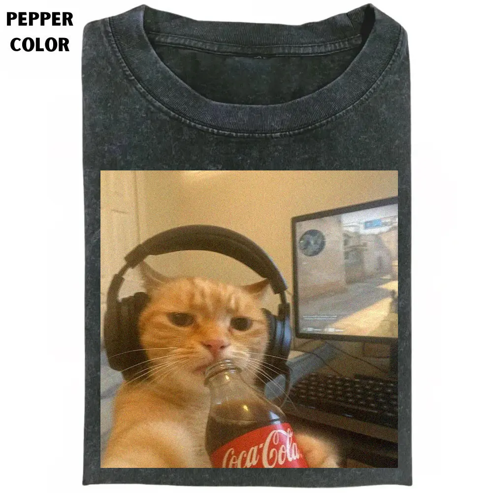 Gamer Cat Shirt, Funny Cat Shirt, Gaming Meme Shirt, Retro Graphic T-shirt, Unisex Cotton Crew Neck Shirt, Gift for Men, Gift for Women, Crew Neck T-shirt, Trending T-shirt