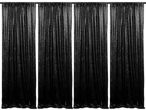 Black Sequin Backdrop Curtain 4 Pcs Bling Fabric Backdrop Sparkly Photography Background Backdrop for Halloween Decorations Banners Ornaments