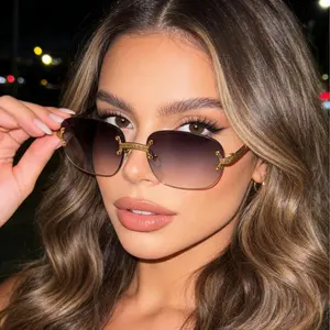 Metal frameless trimmed oval sunglasses, European and American retro fashion, high-end ins-style sunglasses